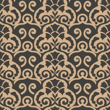 Vector damask seamless retro pattern background spiral curve cross botanic ga Stock Illustration