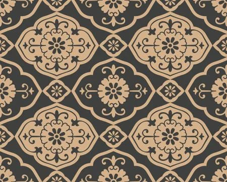 Vector damask seamless retro pattern background oriental Chinese spiral curve 스톡 일러스트