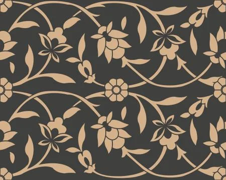 Vector damask seamless retro pattern background botanic garden spiral curve c 스톡 일러스트