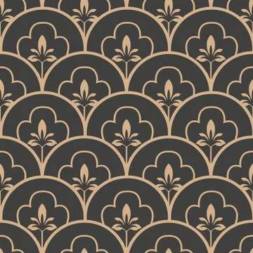 Vector damask seamless retro pattern background round curve cross frame line  Stock Illustration