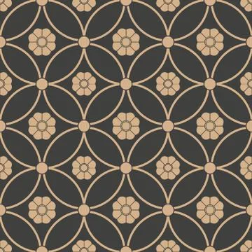 Vector damask seamless retro pattern background round curve cross frame line  Stock Illustration