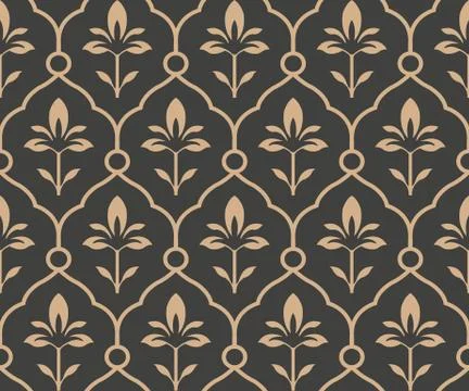 Vector damask seamless retro pattern background round spiral curve cross fram Illustrazione stock