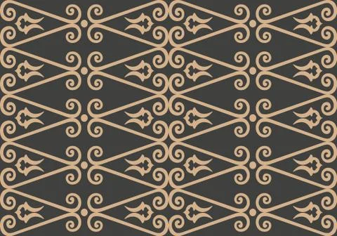 Vector damask seamless retro pattern background spiral vortex cross frame lin Stock Illustration