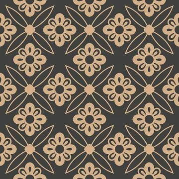 Vector damask seamless retro pattern background round curve cross flower peta Stock Illustration
