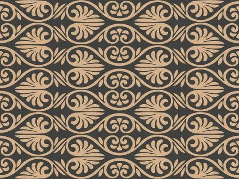 Vector damask seamless retro pattern background spiral curve cross frame leaf 스톡 일러스트