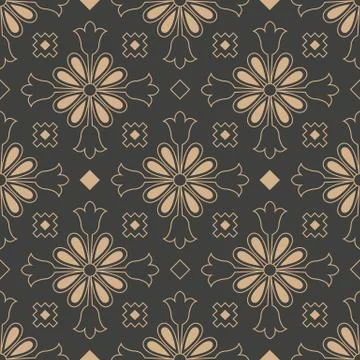 Vector damask seamless retro pattern background round curve cross botanic gar Stock Illustration