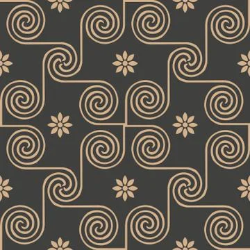 Vector damask seamless retro pattern background round spiral vortex cross fra Illustrazione stock