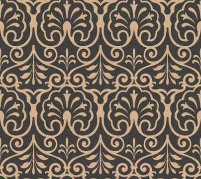 Vector damask seamless retro pattern background spiral curve vortex cross lea Illustrazione stock