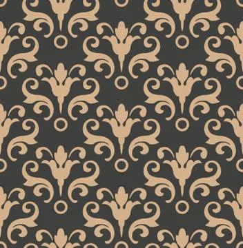 Vector damask seamless retro pattern background spiral curve cross frame leaf Stock Illustration