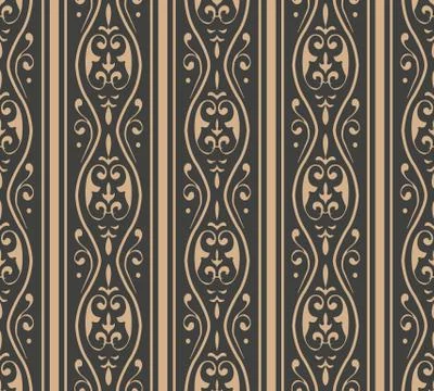 Vector damask seamless retro pattern background curve spiral wave frame line  스톡 일러스트