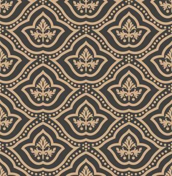 Vector damask seamless retro pattern background curve cross dot frame line pl Illustrazione stock