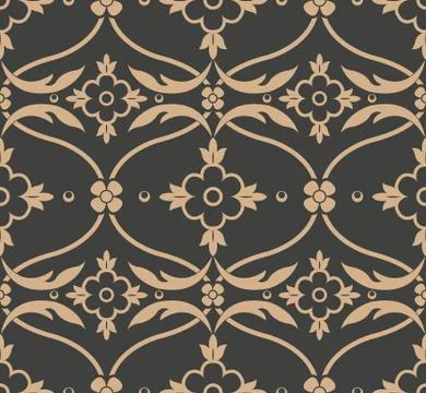 Vector damask seamless retro pattern background spiral curve cross leaf vine  Illustrazione stock
