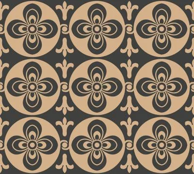 Vector damask seamless retro pattern background curve round cross flower geom イラスト素材