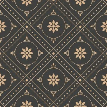 Vector damask seamless retro pattern background round geometry check cross fr Illustrazione stock