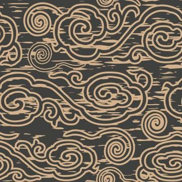 Vector damask seamless retro pattern background oriental spiral curve vortex  Stock Illustration