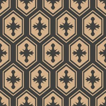 Vector damask seamless retro pattern background polygon geometry cross frame  Illustrazione stock