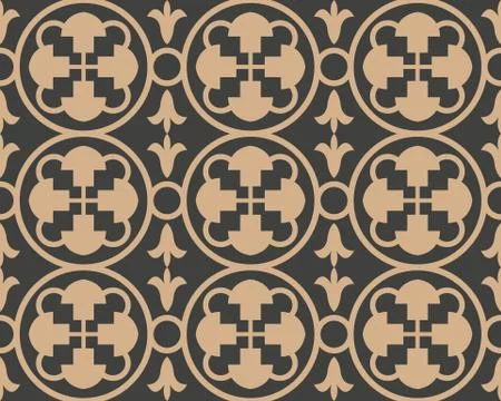 Vector damask seamless retro pattern background round curve cross frame geome Illustrazione stock