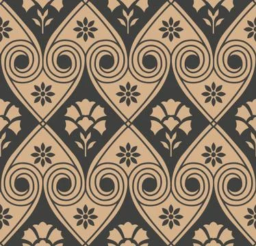 Vector damask seamless retro pattern background spiral round vortex cross fra 스톡 일러스트