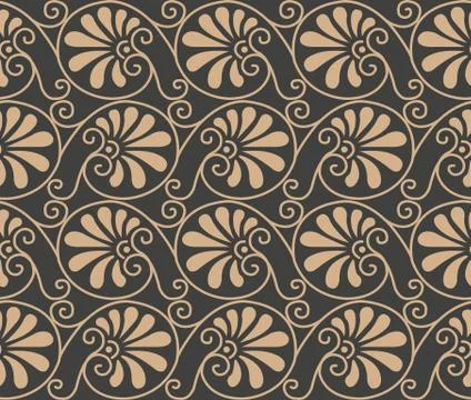 Vector damask seamless retro pattern background spiral curve cross leaf frame Stockillustratie