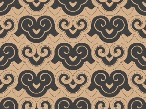 Vector damask seamless retro pattern background spiral curve cross oriental f Stock Illustration