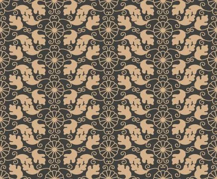 Vector damask seamless retro pattern background botanic garden spiral curve c Stock Illustration