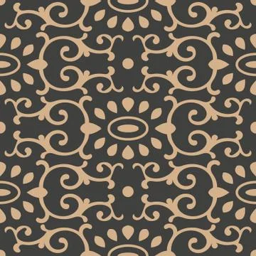 Vector damask seamless retro pattern background oval round curve cross frame  Stock Illustration