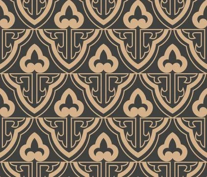 Vector damask seamless retro pattern background oriental curve triangle cross Illustrazione stock