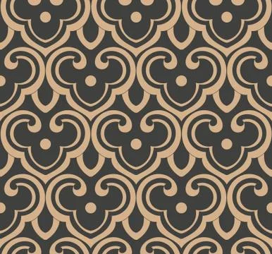 Vector damask seamless retro pattern background oriental spiral curve cross f Stock Illustration