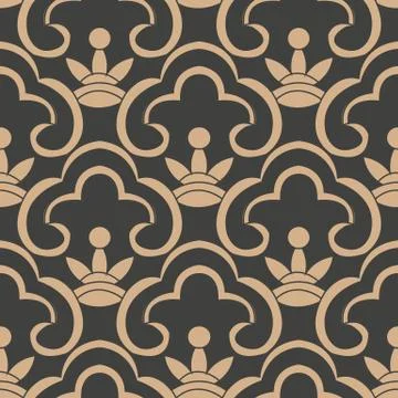 Vector damask seamless retro pattern background oriental curve cross frame ch Stock Illustration
