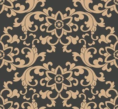 Vector damask seamless retro pattern background botanic garden spiral curve c Stock Illustration