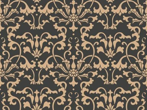 Vector damask seamless retro pattern background botanic garden spiral curve c Stock Illustration