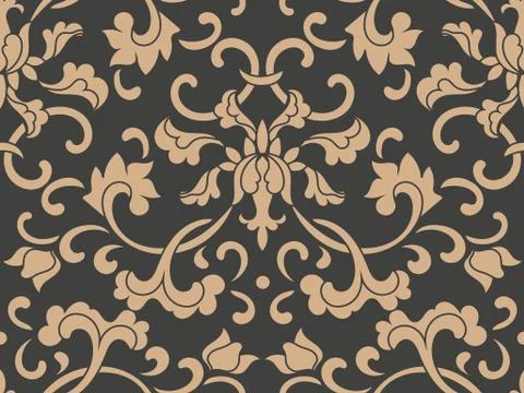 Vector damask seamless retro pattern background botanic garden spiral curve c Stock Illustration