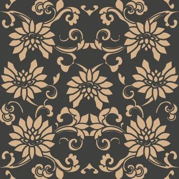 Vector damask seamless retro pattern background oriental spiral curve cross f Stock Illustration