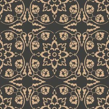 Vector damask seamless retro pattern background oriental spiral curve cross f Stock Illustration