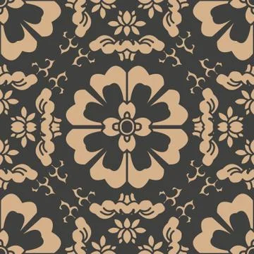 Vector damask seamless retro pattern background oriental round curve cross le 스톡 일러스트