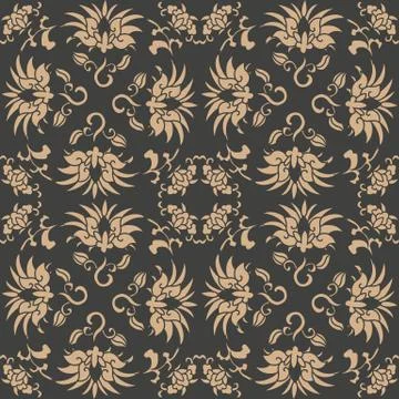 Vector damask seamless retro pattern background oriental spiral curve cross f Stock Illustration