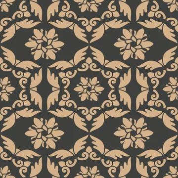 Vector damask seamless retro pattern background oriental spiral curve cross f Stock Illustration