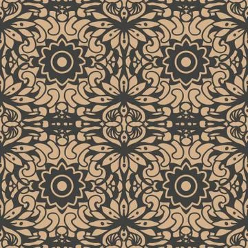 Vector damask seamless retro pattern background oriental spiral curve cross f Stock Illustration