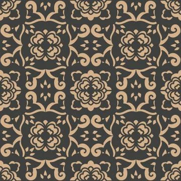 Vector damask seamless retro pattern background oriental spiral curve cross f Stock Illustration