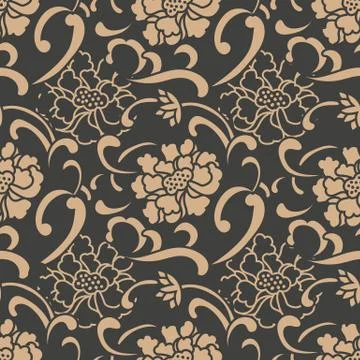 Vector damask seamless retro pattern background spiral curve cross leaf frame Stock Illustration