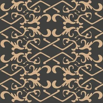 Vector damask seamless retro pattern background oriental spiral curve cross f Stock Illustration