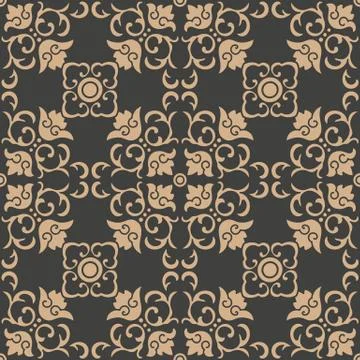 Vector damask seamless retro pattern background oriental spiral curve cross f Stock Illustration