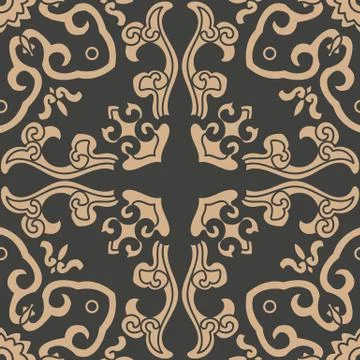Vector damask seamless retro pattern background oriental spiral curve cross f 스톡 일러스트