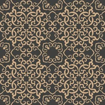 Vector damask seamless retro pattern background oriental spiral curve cross f Stock Illustration