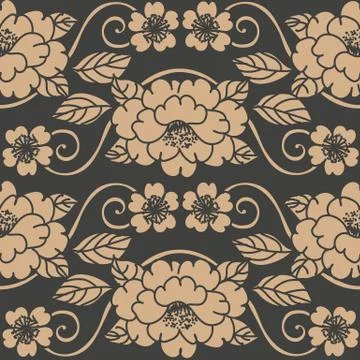 Vector damask seamless retro pattern background spiral curve cross leaf frame Stock Illustration