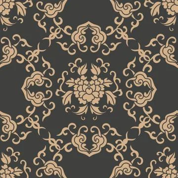 Vector damask seamless retro pattern background oriental spiral curve cross f Illustrazione stock