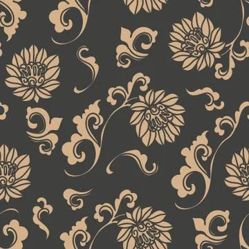Vector damask seamless retro pattern background oriental spiral curve cross f Stock Illustration