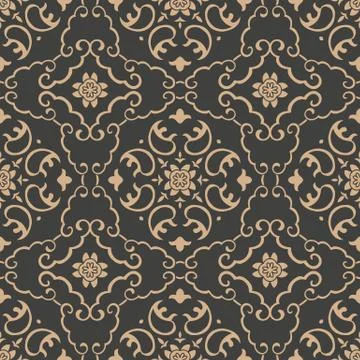 Vector damask seamless retro pattern background oriental spiral curve cross f Stock Illustration