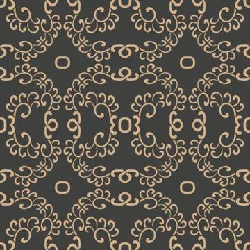 Vector damask seamless retro pattern background oriental spiral curve cross r Stock Illustration