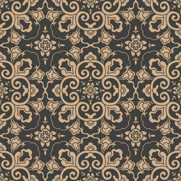 Vector damask seamless retro pattern background oriental spiral curve cross f Stock Illustration